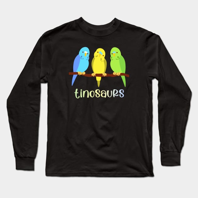 TINOSAURS: Birds are tiny dinosaurs - bright budgies (aka parakeets) in blue, yellow, and green Long Sleeve T-Shirt by Ofeefee